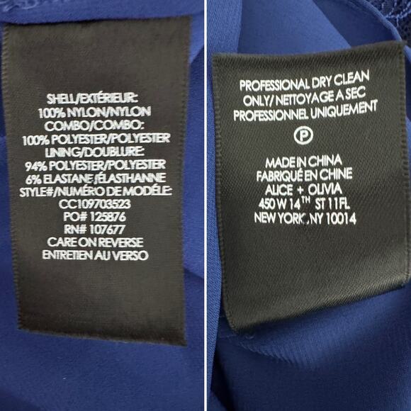 Alice + Olivia Opal Lace Handkerchief Dress Black Blue Size 6 Midi Lace Ruffle - Picture 11 of 12